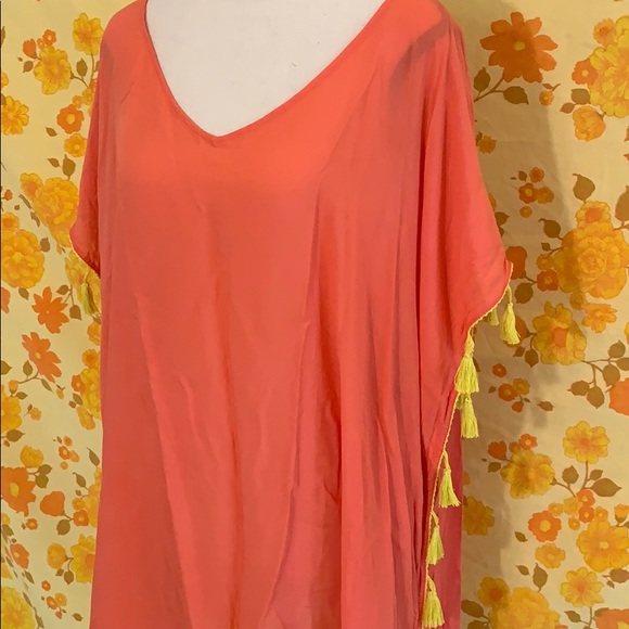 NWT C&T Beach Coral and Yellow Tassel Cover Up - Picture 2 of 8